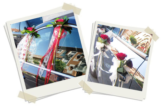 Decoración floral de coche nupcial, trabajo real de Rafael Gares Floristas
